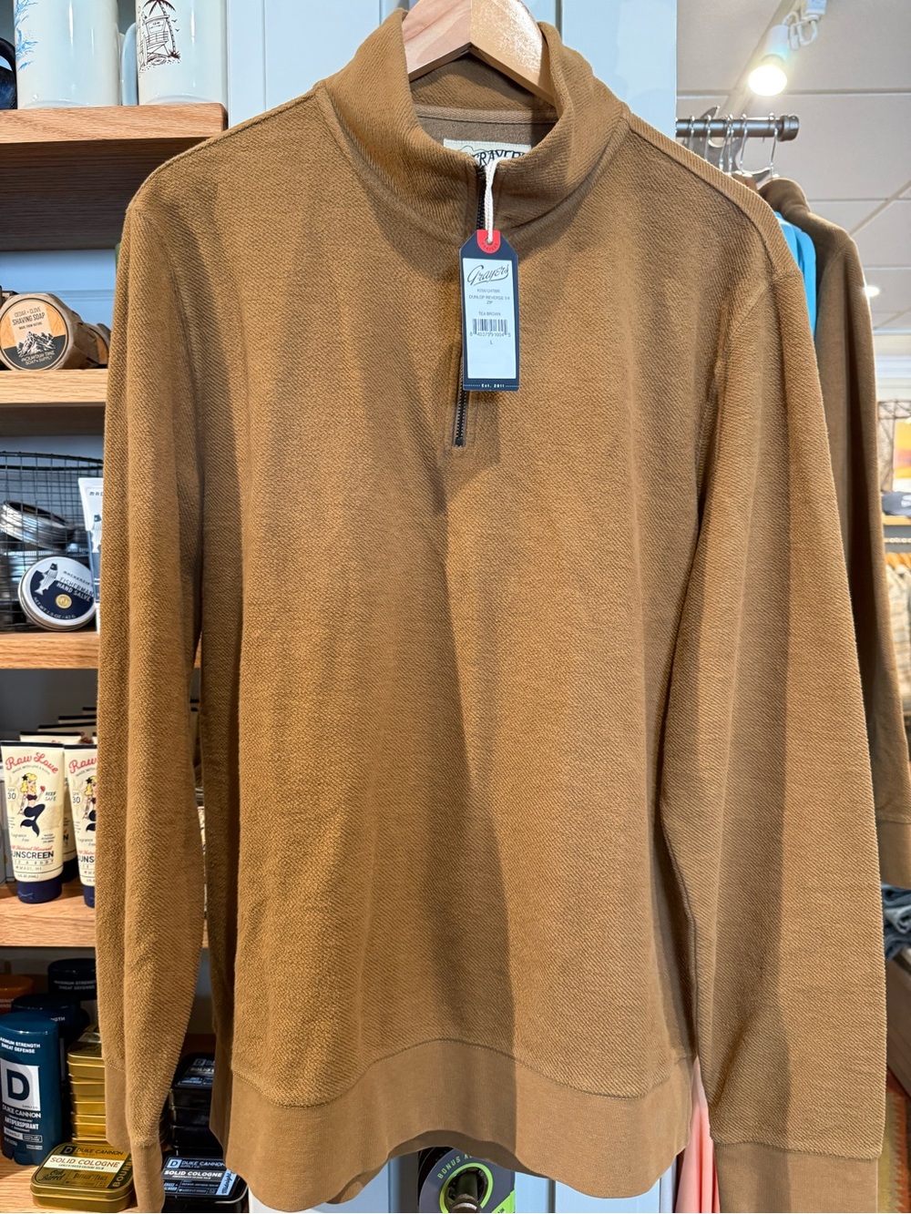 Grayers Men's Half-Zip Mock Neck Sweater in Camel Brown